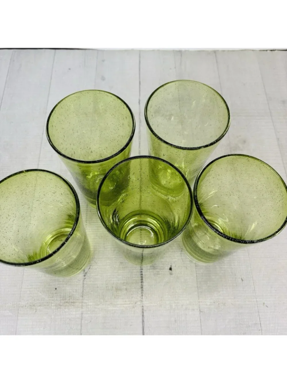 Hand-Blown Weighted Base Flared Artisan Mexico Lime Green Glass Tumbler Set of 5
